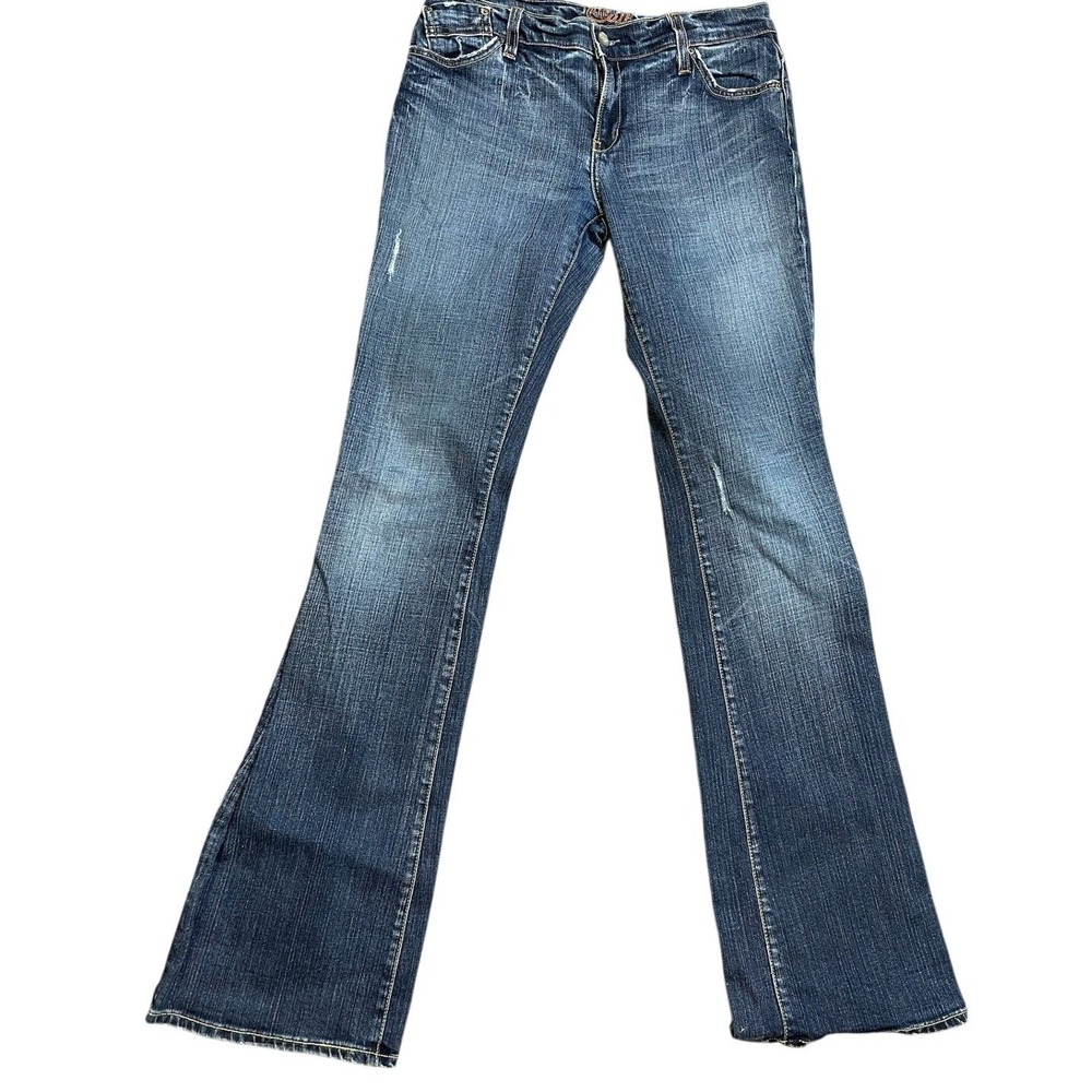 Blue Cult Womens Bootcut Jeans Dark Wash Mid Rise Distressed Denim Size 29x33